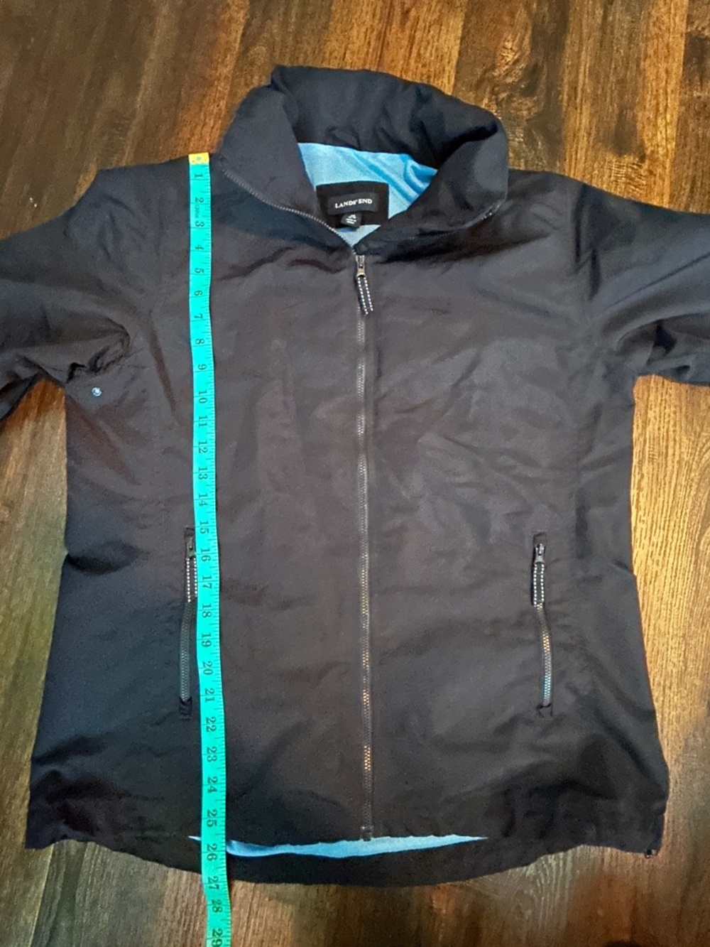 Lands’ End Navy Windbreaker Jacket Hooded Zip Medium 10-12 - Picture 10 of 10